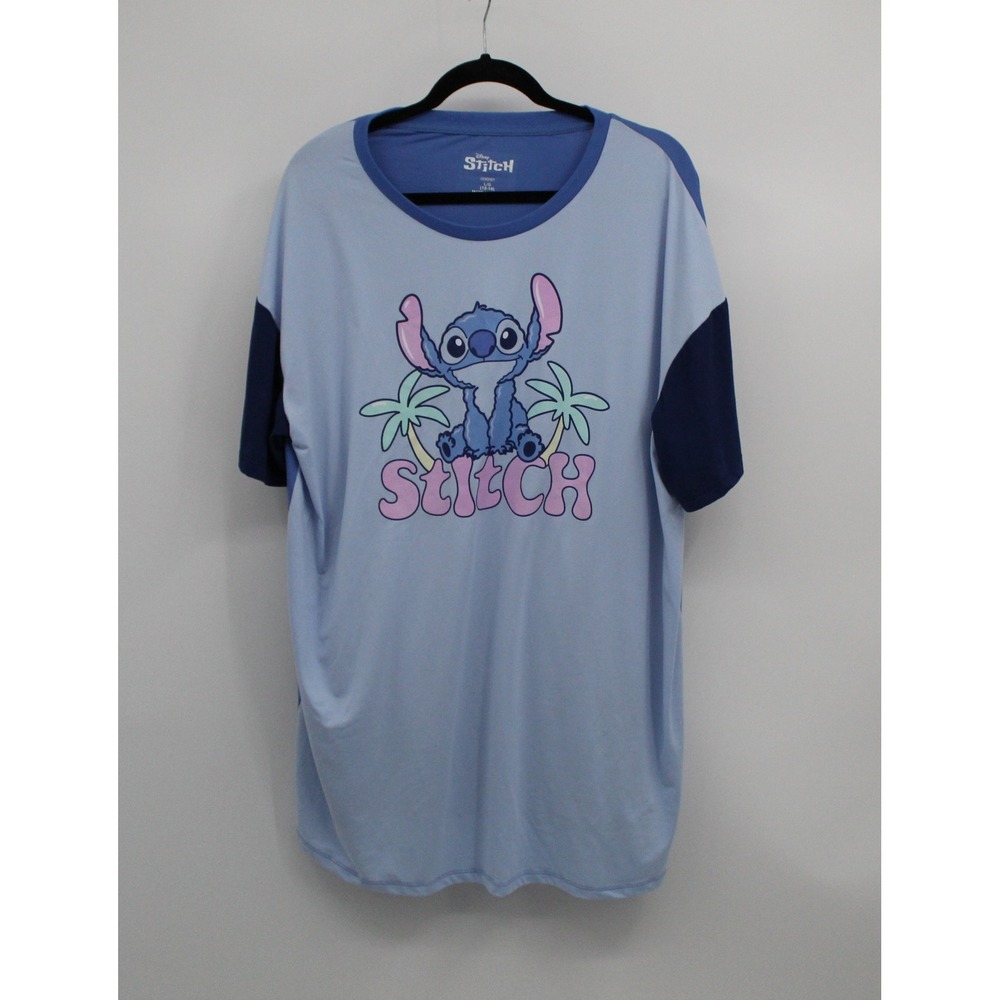 Disney Stitch Sleep Shirt Blue Colorblock Nightgown Womens Large 12-14